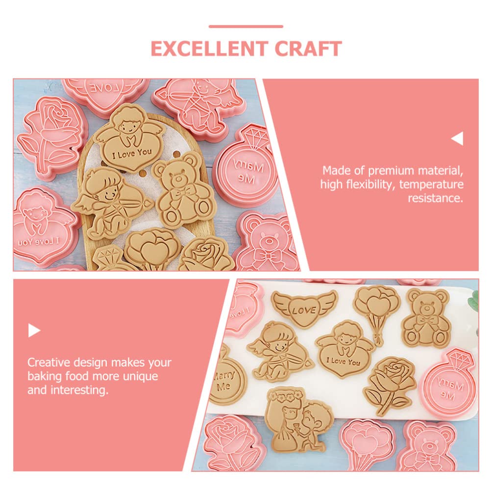 Gadpiparty Gadpiparty Valentine's Day Cookie Cutter Set Cookie Stamp Included 3D Diamond Ring Cute Bear Love Heart Balloons,Rose Angel, Romantic Proposal Cookie Cutters for Party Baking Decoration