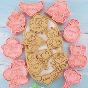 Gadpiparty Gadpiparty Valentine's Day Cookie Cutter Set Cookie Stamp Included 3D Diamond Ring Cute Bear Love Heart Balloons,Rose Angel, Romantic Proposal Cookie Cutters for Party Baking Decoration