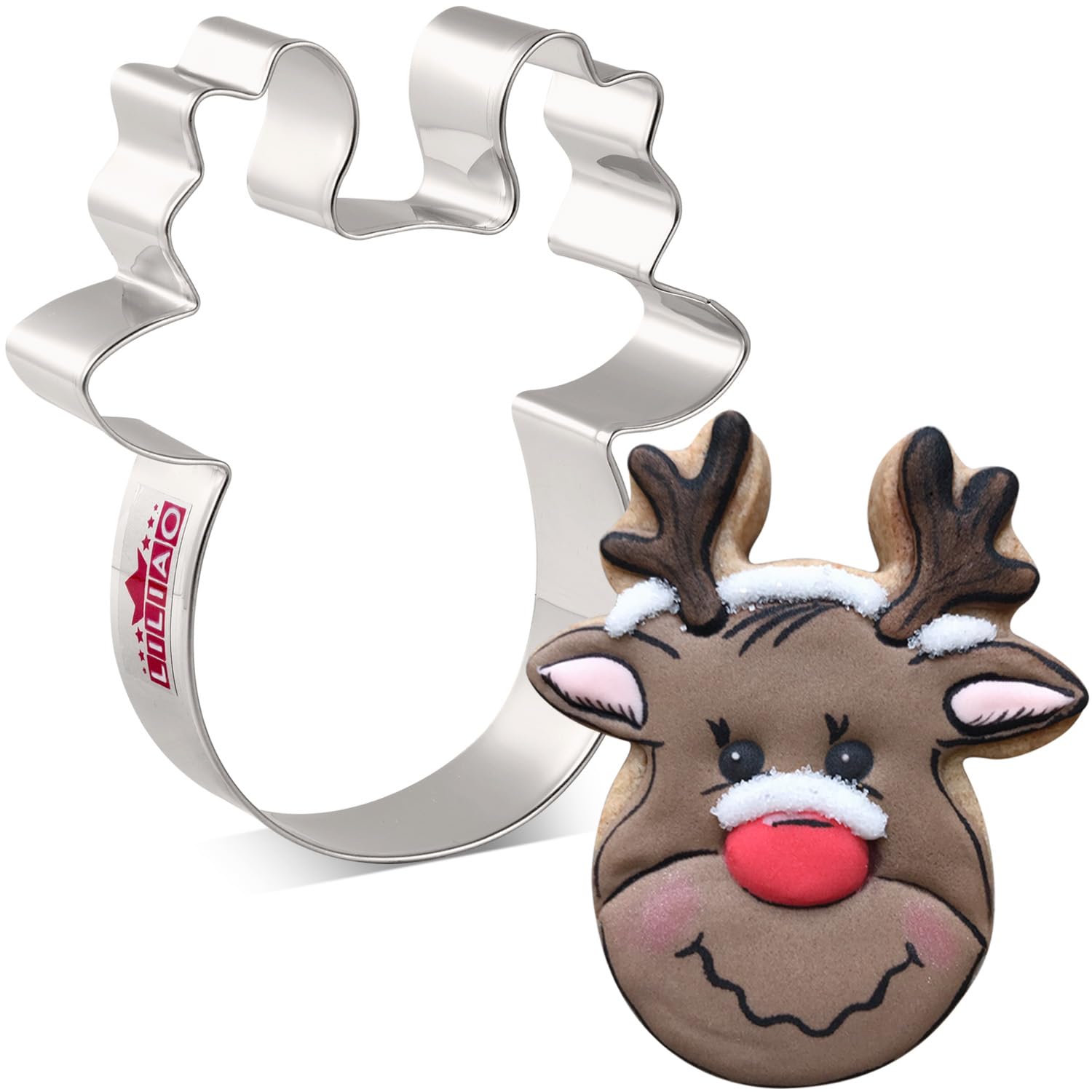 LILIAO Christmas Reindeer Face Cookie Cutter - 4 inches - Stainless Steel