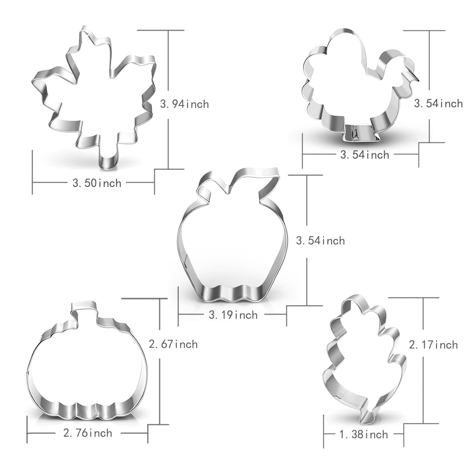 LUBTOSMN New Large Thanksgiving Cookie Cutter Set-5 Pieces-Turkey, Pumkin, Apple, Maple Leaf and Oak Leaf-Fall Holiday Cookie Cutters Fondant Biscui Cutters