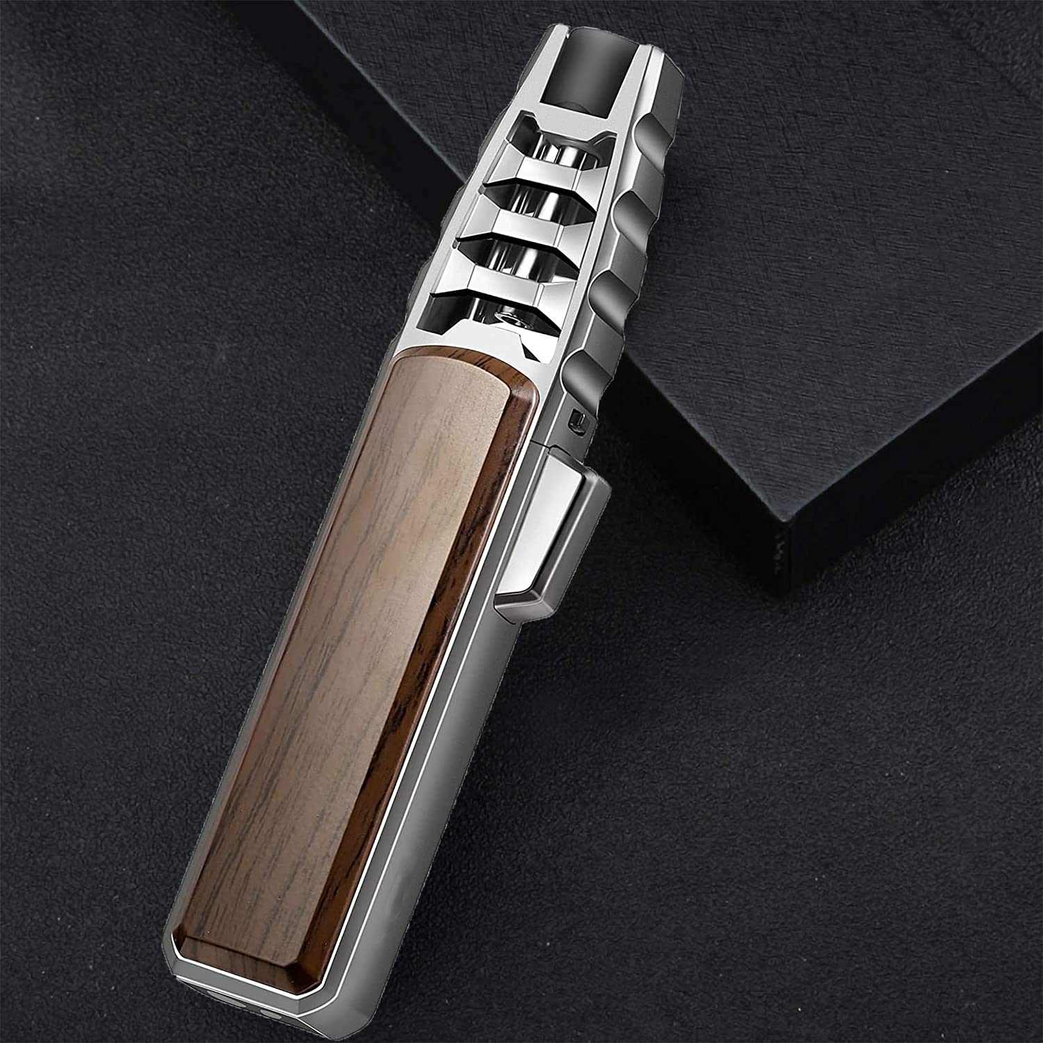 KOVALENTHOR Solar Beam Torch - the Hottest on Earth, Turbine Torcher Lighter Jet Flame, Butane Gas for Lighter, Candle Camping BBQ Kitchen- Not Included, Windproof (Walnut Silver)