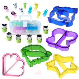 sandwich cutters for kids,21 pieces with storage box, 5 kids sandwich cutters shapes, 6 fruit vegetable cutters shapes,10 food picks,sandwich crust cutter set.very suitable for kids lunch shape.
