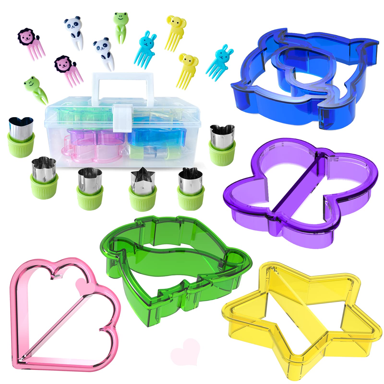 Sandwich Cutters for Kids,21 Pieces with Storage Box, 5 Kids Sandwich Cutters Shapes, 6 Fruit Vegetable Cutters Shapes,10 Food Picks,Sandwich Crust Cutter Set.Very Suitable for Kids Lunch Shape.