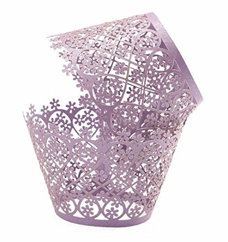 25 PC Purple Floral Lace Cupcake Wrappers Set from Bakell