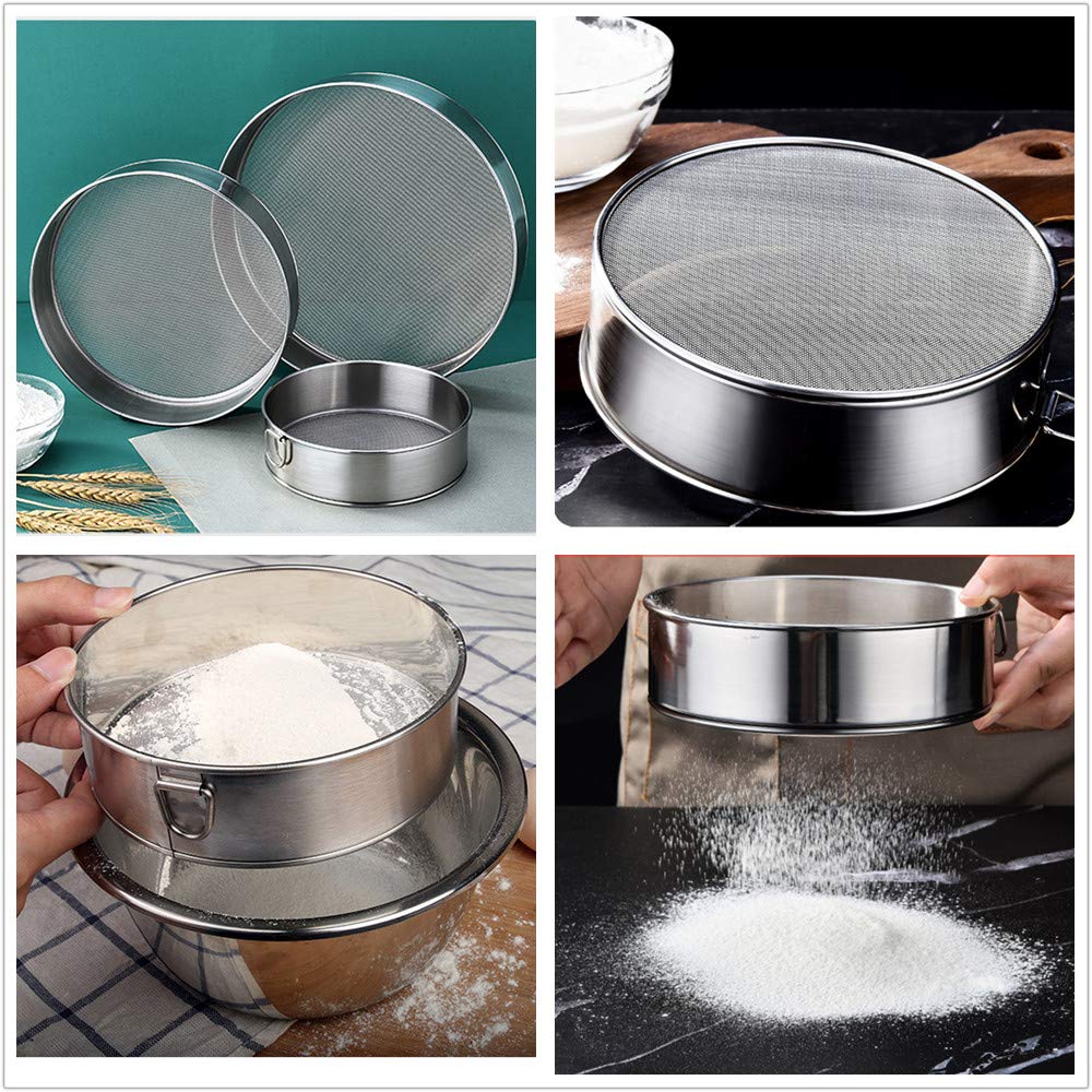 Falytemow Flour Sifter Round Flour Sieve Strainer with 40 Mesh Premium Rustproof Stainless Steel Fine Mesh for Baking 9.84inch x 1.97inch (25cm x 5cm)