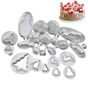 inspee 22 pieces christmas fondant cake cookie plunger cutter sugarcraft snowflake snowman christmas tree leaf shape decorating mold diy tools