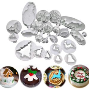 INSPEE 22 Pieces Christmas Fondant Cake Cookie Plunger Cutter Sugarcraft Snowflake Snowman Christmas Tree Leaf Shape Decorating Mold DIY Tools