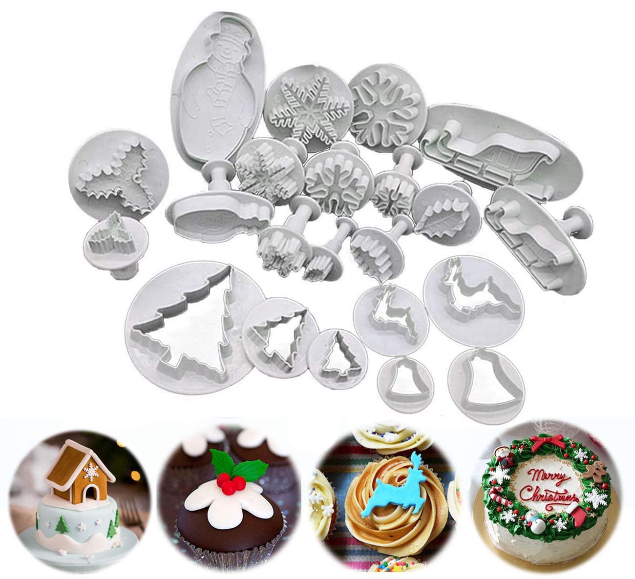 INSPEE 22 Pieces Christmas Fondant Cake Cookie Plunger Cutter Sugarcraft Snowflake Snowman Christmas Tree Leaf Shape Decorating Mold DIY Tools