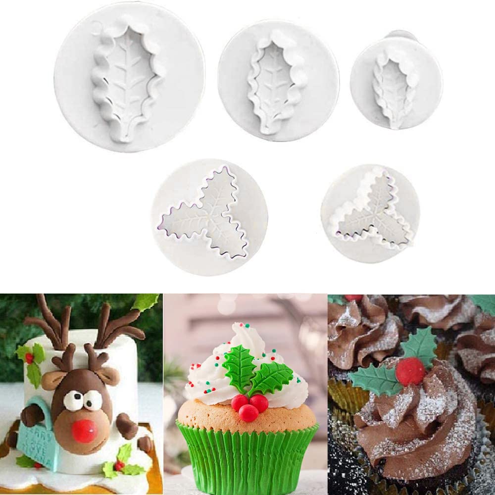 INSPEE 22 Pieces Christmas Fondant Cake Cookie Plunger Cutter Sugarcraft Snowflake Snowman Christmas Tree Leaf Shape Decorating Mold DIY Tools