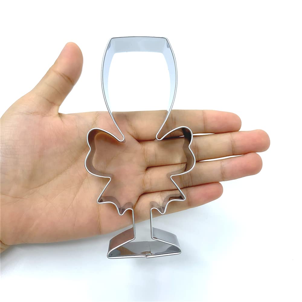LILIAO Champagne Glass with Ribbon Cookie Cutter for Wedding/Engagement - 2.4 x 4.5 inches - Stainless Steel