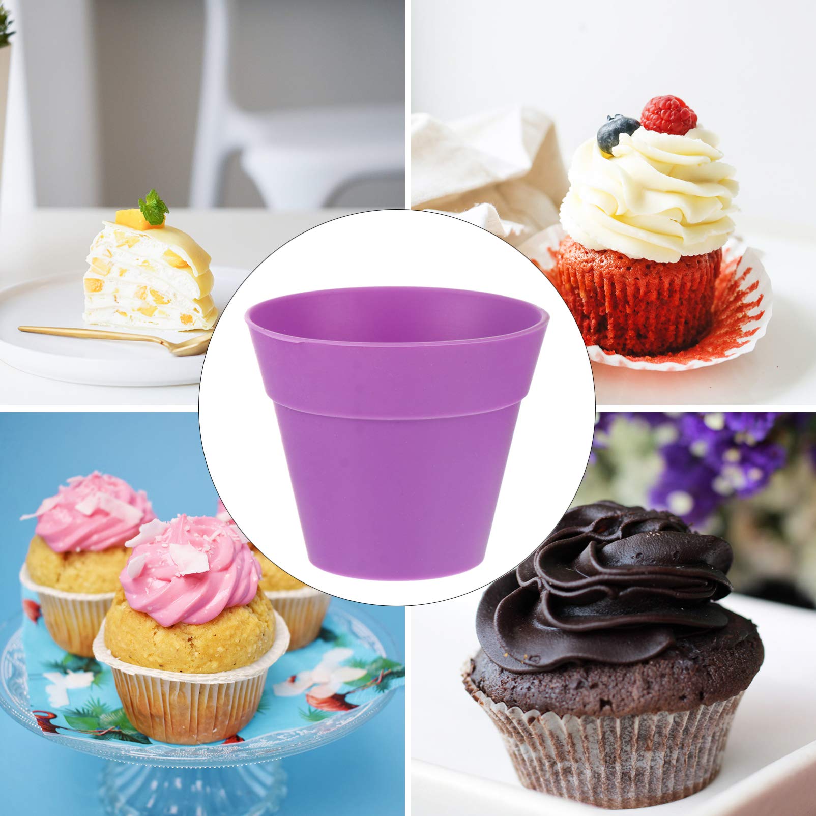 6pcs Flowerpot Dessert Cup Plastic Cake Cups with Lid Shovel Spoon Cupcake Plant Nursery Pots with Dome for Indoor Outdoor Plant Succulent Display Ice Cream Yogurt Containers Holder