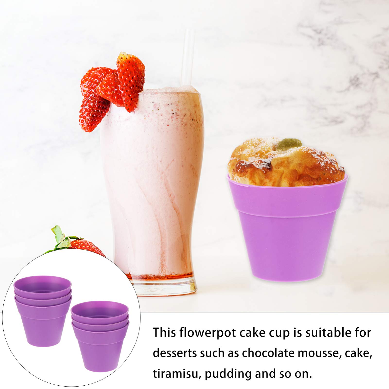 6pcs Flowerpot Dessert Cup Plastic Cake Cups with Lid Shovel Spoon Cupcake Plant Nursery Pots with Dome for Indoor Outdoor Plant Succulent Display Ice Cream Yogurt Containers Holder