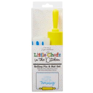 c.r. gibson kids in the kitchen silicone mat and rolling pin for children, multicolor