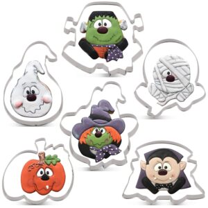 LILIAO Halloween Cookie Cutter Set - 6 Piece - Male Zombie, Female Zombie, Ghost Face, Mummy, Vampire and Pumpkin Fondant Biscuit Cutters - Stainless Steel