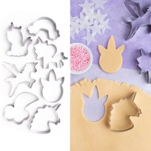 cookie cutter kingdom, unicorn themed cookie cutter set, 7 piece set, cookie cutters shape, biscuit fondant cutters for party decorations (unicorn set - 7 pack)