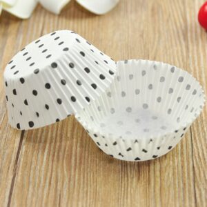 100 PCS Premium White Standard Cupcake Liners Grease-Proof Black Polka Dots