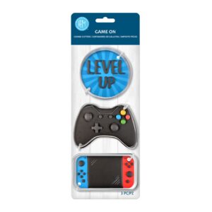 r&m international 5218 game on cookie cutters, video game controller, circle badge, rectangle console, 3-piece set