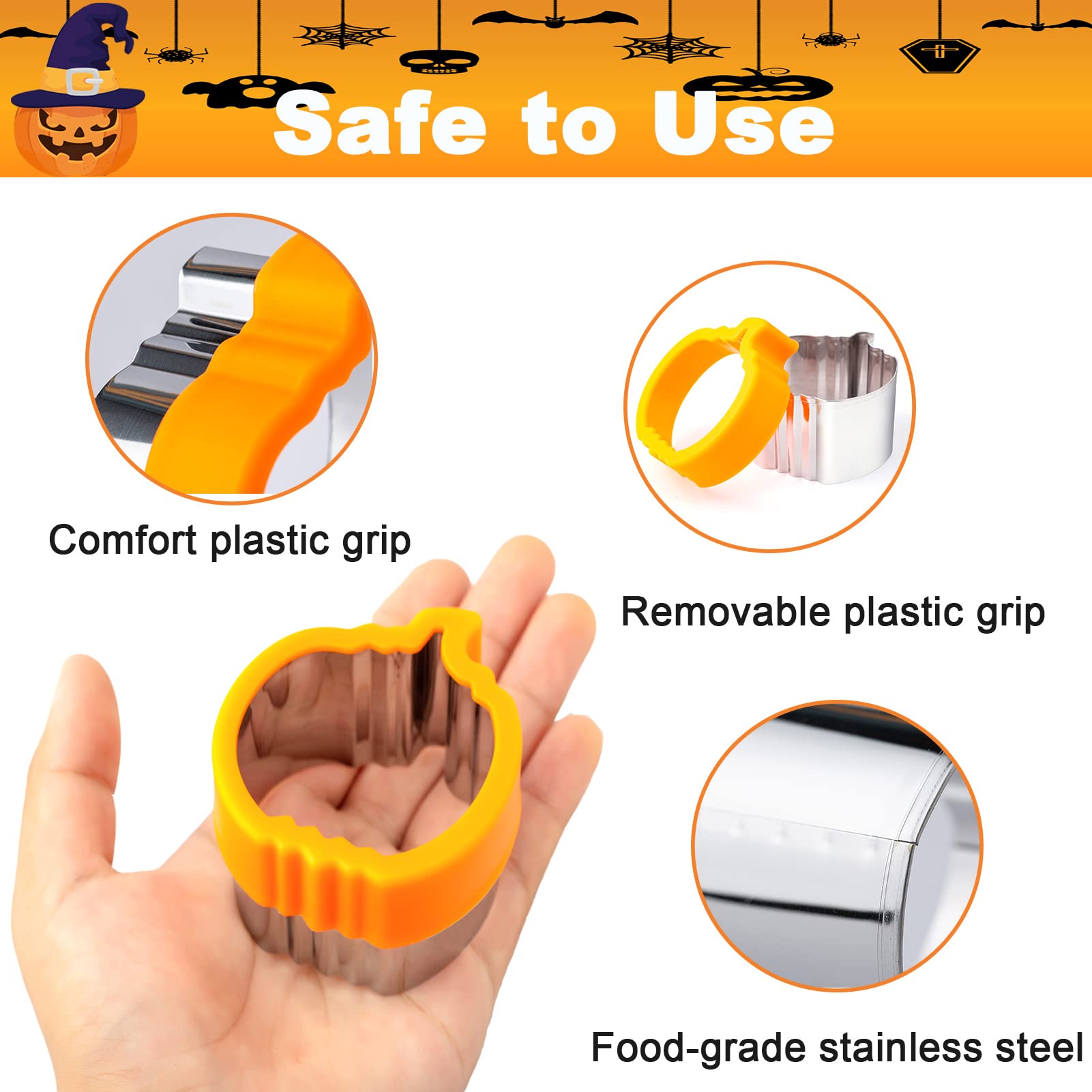 Sandwich Cutter for Kids 5 Pcs, Nifogo Cookie Cutters with Comfort Grip, Biscuit Cutters Include Pumpkin Ghost Bat Cat Witch Hat Mold, Gift for Adult Boys Girls