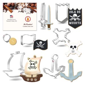 foose cookie cutters 7 piece birthday pirate cookie cutter set ship, flag, skull & crossbones, usa