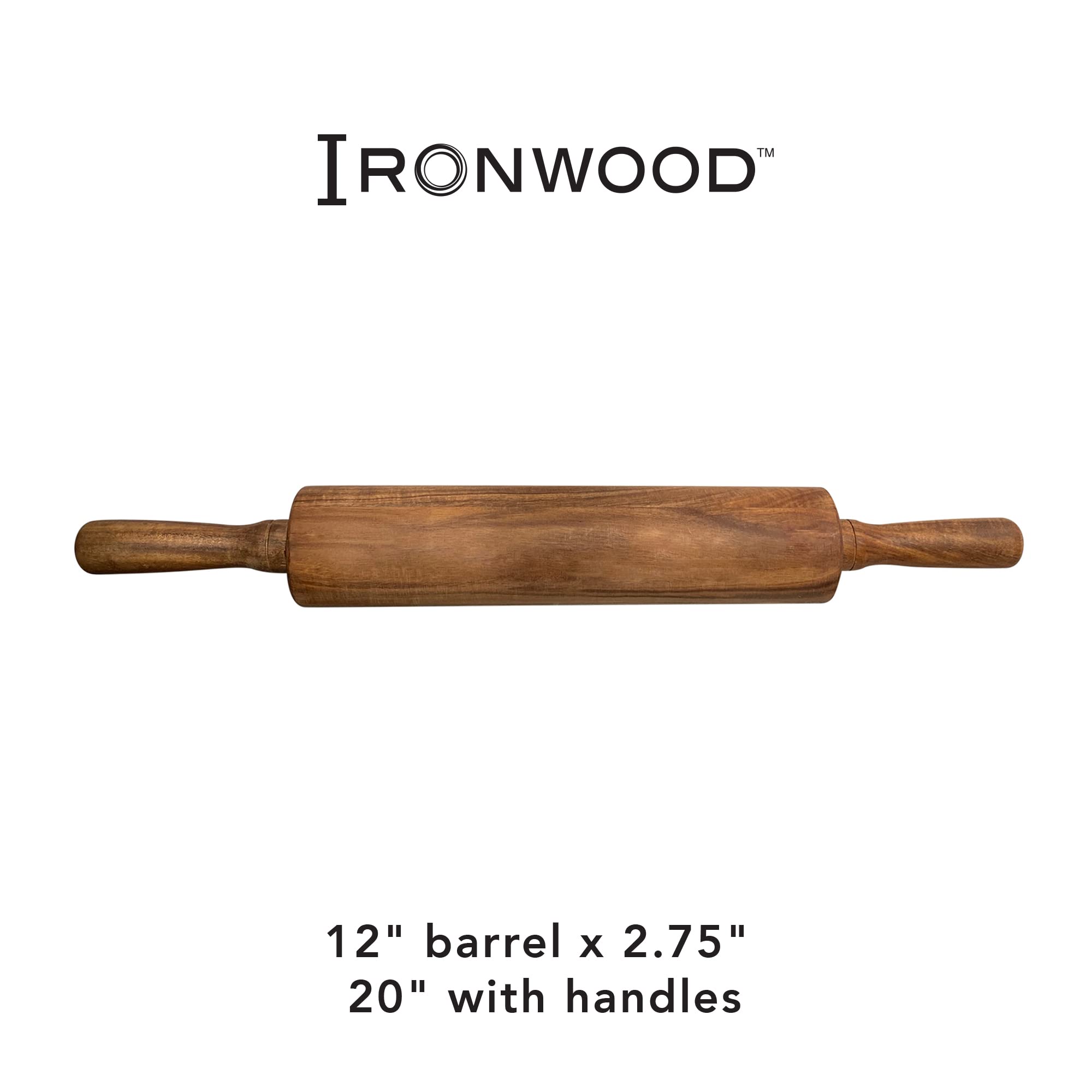 Ironwood Gourmet Acacia Wood Rolling Pin, Brown Medium