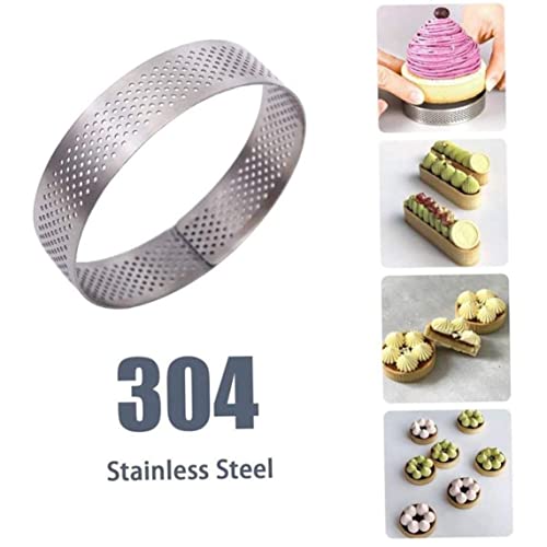 Gcroet 10 Pack 6Cm Steel Tart, Heat-Resistant Perforated Cake Mousse, Round Baking Doughnut Tools, Stainless Steel Muffin Rings Round Muffin Tart Ring Molds for Home Baking