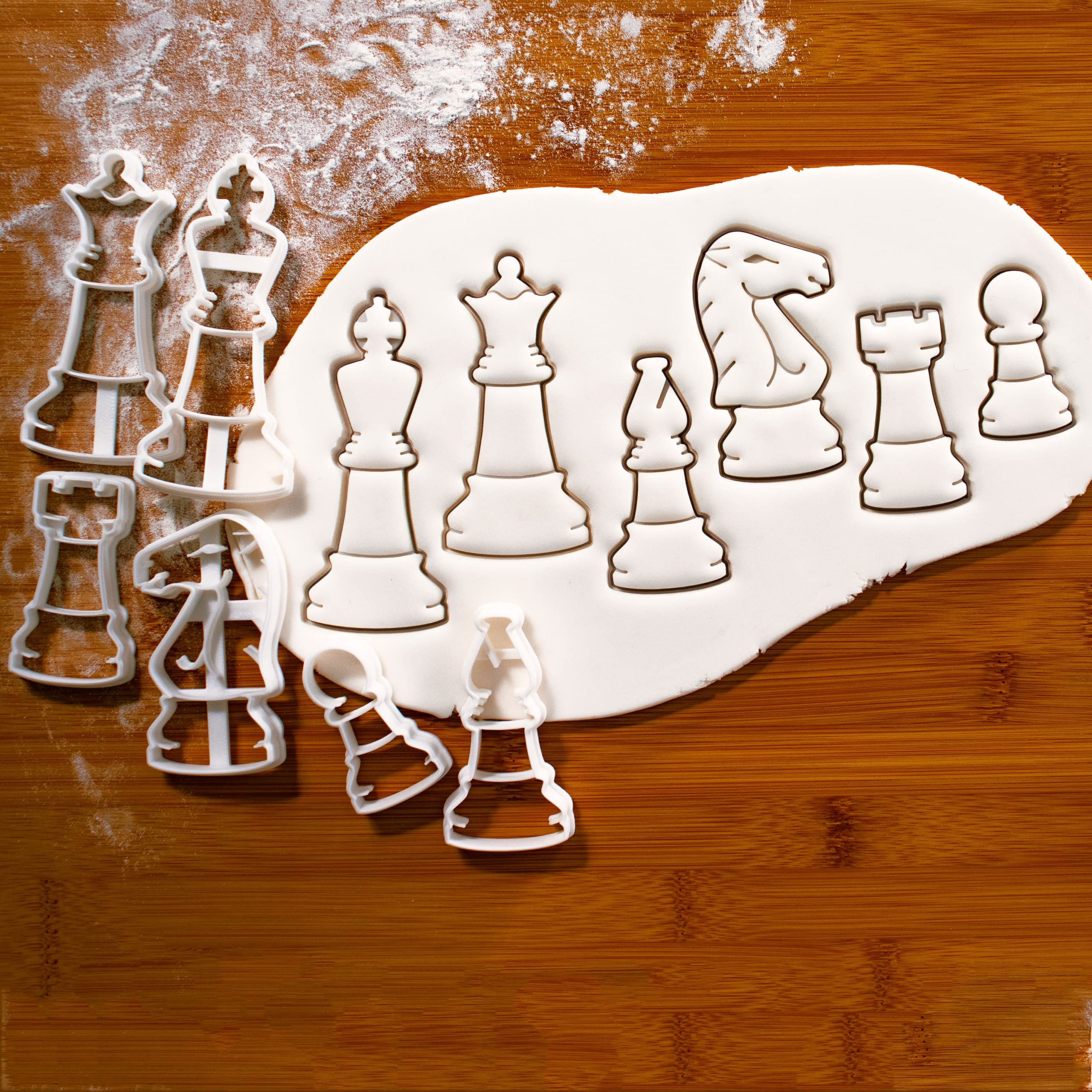 Set of 6 Chess Pieces Cookie Cutters (King, Queen, Rook, Bishop, Knight, and Pawn) - Bakerlogy