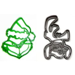 yngllc grinch and max themed faces christmas movie set of 2 cookie cutters made in usa pr1626, multicolor
