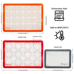 Silicone Baking Mat Set of 3, 2 Large Baking Mat (11.5"X16.5"), 1 Quarter Baking Sheets, Non-Stick Reusable Macaron Silicone Mats for Cookie, Macaron, Pizza, Bread, Bun