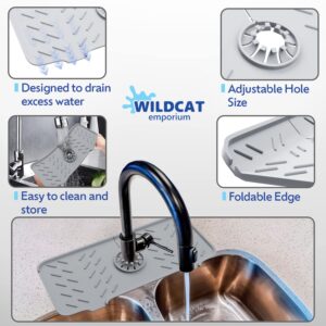 Kitchen Faucet Silicone Handle Drip Catcher Mat, Water Trey, Sink Splash Guard, Draining Pad Faucet, Protector Countertop, Drying Countertop Granite(Grey), 14.375 X 5.375 .375