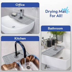 Kitchen Faucet Silicone Handle Drip Catcher Mat, Water Trey, Sink Splash Guard, Draining Pad Faucet, Protector Countertop, Drying Countertop Granite(Grey), 14.375 X 5.375 .375