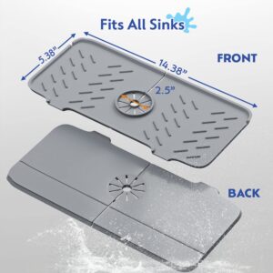 Kitchen Faucet Silicone Handle Drip Catcher Mat, Water Trey, Sink Splash Guard, Draining Pad Faucet, Protector Countertop, Drying Countertop Granite(Grey), 14.375 X 5.375 .375