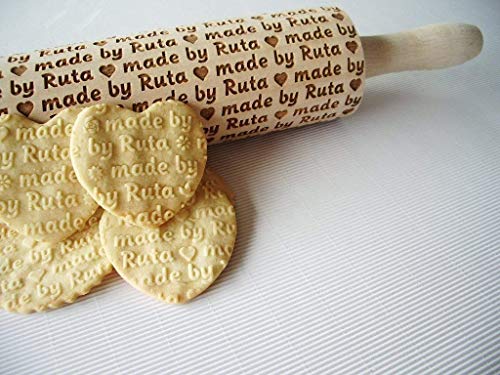 PERSONALIZED EMBOSSING ROLLING PIN WOODEN LAZER ENGRAVED for EMBOSSED COOKIES CUSTOM ENGRAVED LOGO UNIQUE GIFT