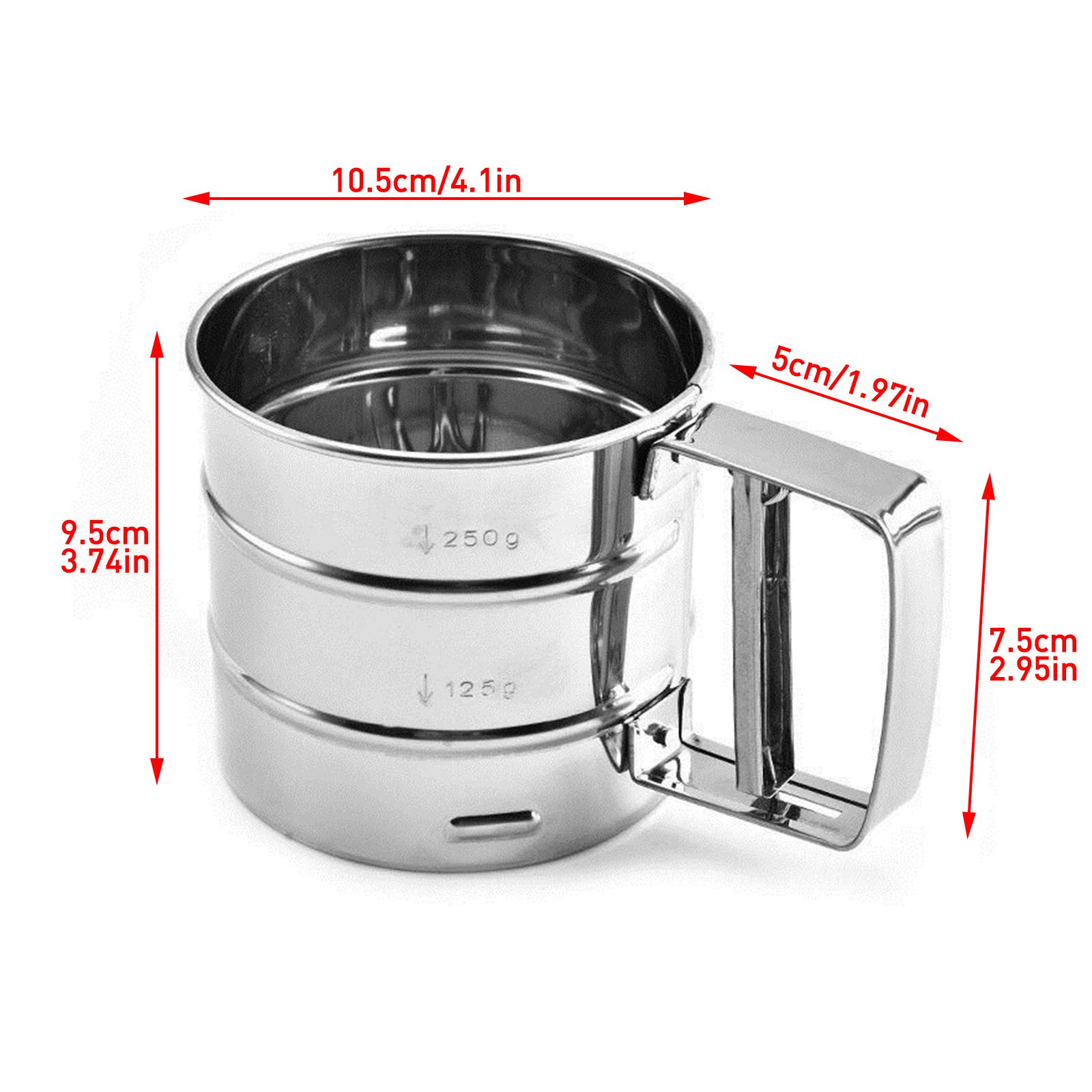 Cenbee Flour sieve stainless steel material manufacturing,Coffee Sieve Cup,Semi Automatic 2 Cup Sifter for Baking | Fine Mesh Pastry Sieve Cup.