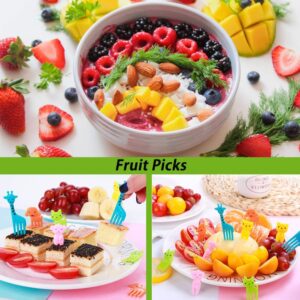 Crethinkaty 16 Pieces Fruit Shape Cutters Vegetable Cutter Set Mini Animal Cookie Cutters Fruit Stamps Mold 10 PCS Cute Cartoon Animals Food Picks and Forks