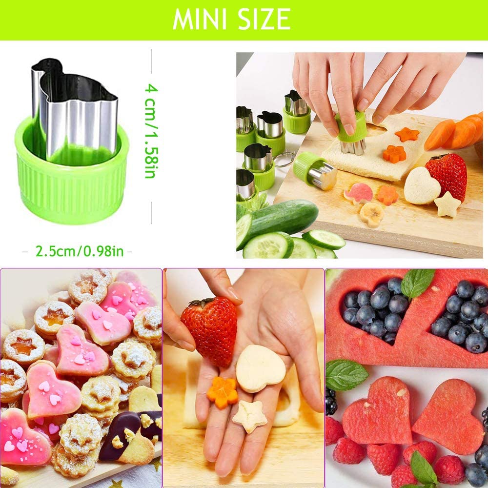 Crethinkaty 16 Pieces Fruit Shape Cutters Vegetable Cutter Set Mini Animal Cookie Cutters Fruit Stamps Mold 10 PCS Cute Cartoon Animals Food Picks and Forks