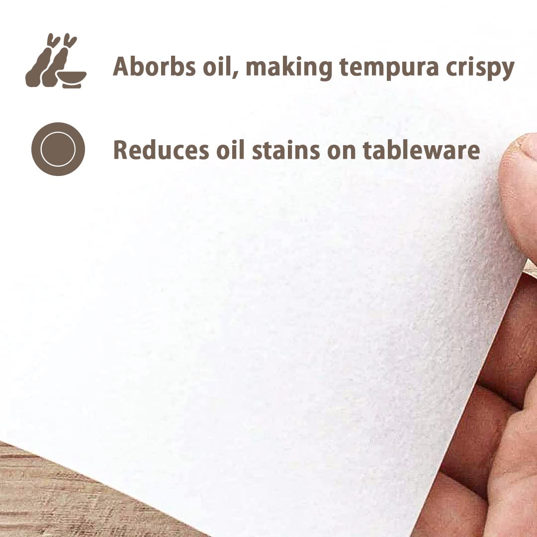 TIKUSAN Japanese Tempura Paper, Oil Absorbing Cooking Paper, 8.6 × 7.8 inch, 100 Sheets, Made in Japan