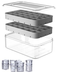 ice cube tray with lid and bin, rottay ice trays for freezer, easy-release 48 small nugget silicone ice maker with ice bucket, ice cube storage container set for chilled drink, cocktail,gray…