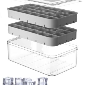 Ice Cube Tray with Lid and Bin, ROTTAY Ice Trays for Freezer, Easy-release 48 Small Nugget Silicone Ice maker with Ice Bucket, Ice Cube Storage Container Set for Chilled Drink, Cocktail,Gray…