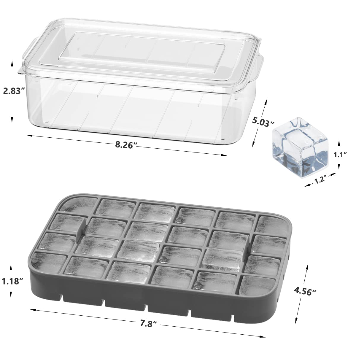 Ice Cube Tray with Lid and Bin, ROTTAY Ice Trays for Freezer, Easy-release 48 Small Nugget Silicone Ice maker with Ice Bucket, Ice Cube Storage Container Set for Chilled Drink, Cocktail,Gray…