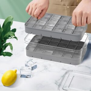 Ice Cube Tray with Lid and Bin, ROTTAY Ice Trays for Freezer, Easy-release 48 Small Nugget Silicone Ice maker with Ice Bucket, Ice Cube Storage Container Set for Chilled Drink, Cocktail,Gray…