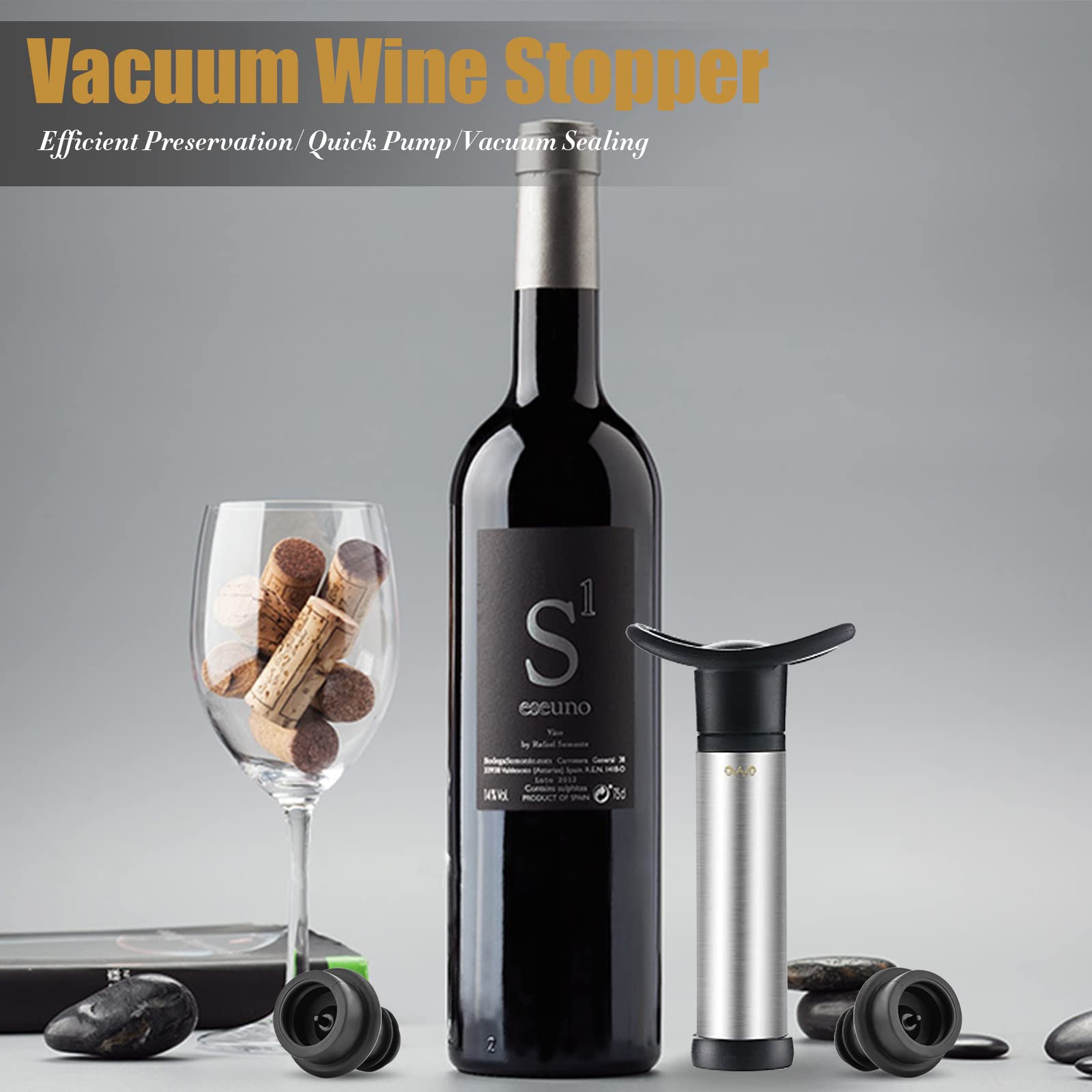 OWO Wine Saver with 4 Vacuum Stoppers, Wine Stopper Wine Preserver, Wine Bottle Keeper Set Reusable Vacuum Sealer Keeps Wine Fresh