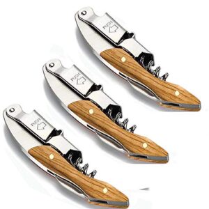 professional waiter corkscrew wine key for bartenders set of 3,with long rosewood handle stainless steel handle wine opener for bar restaurant waiters, sommelier, bartend (big wood 3 packs)