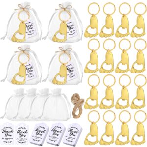 laumoi 50 pieces baby footprint keychain bottle opener baby shower party favors baby shower footprint bottle opener supplies with organza bags and thank tags for baby party souvenirs gifts(gold)
