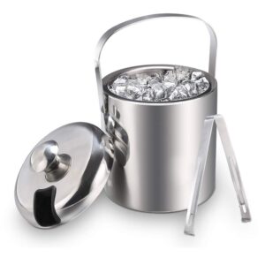 sailnovo ice bucket, double-wall stainless steel insulated ice buckets with lid and ice tong, ideal for cocktail bar, parties, chilling wine, champagne - 1.2 liter ice container