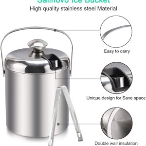 Sailnovo Ice Bucket, Double-Wall Stainless Steel Insulated Ice Buckets With Lid and Ice Tong, Ideal for Cocktail Bar, Parties, Chilling Wine, Champagne - 1.2 Liter Ice Container
