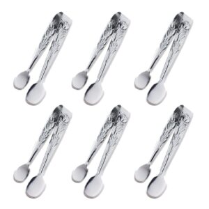 6pcs mini serving tongs, 4inch rose stainless steel sugar cube tongs, sliver small ice tongs for tea and coffee party, appetizers, desserts by sunenlyst (6pcs silver)