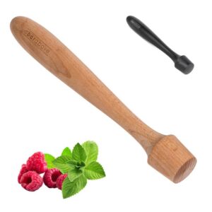 a bar above wooden muddler for cocktails – 12-inch-long cocktail muddler perfect for crushing fruit, pressing mint and sugar cubes – mint muddler for mojitos – essential bar tools for cocktail set