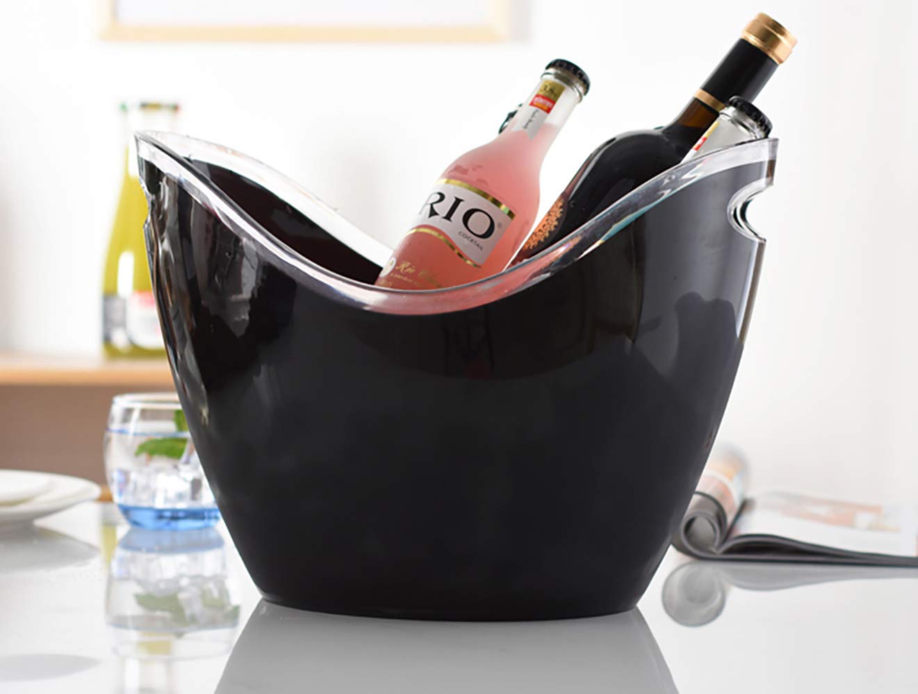 Yesland Ice Bucket, 3.5 L Black Plastic Party Bottle Chiller - 10.5 x 8 x 7-3/4 Inch Ice Beverage/Storage Tub - Perfect for Wine, Champagne or Beer Bottles