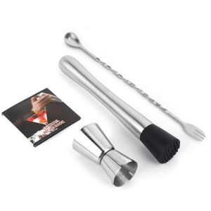 tnco 8 inch stainless steel muddler, muddler for cocktails with cocktail spoon and jigger 0.5/1 oz for make mojitos and delicious mixed drinks