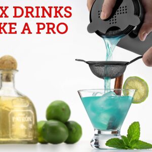 Mixology & Craft Cocktail Shaker Set - 11-Piece Bar Accessories Kit w/Weighted Boston Shaker, Strainer, Jigger, Muddler and More - Home Bartending Tools, Accessories for Bartender, Black